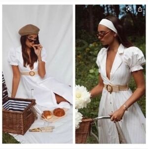 NWT We Wore What “Bella” Shortbread Striped puff sleeve belted Shirt Dress M